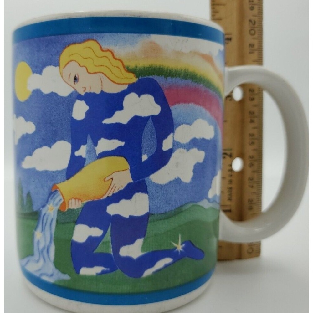 Aquarius Vtg 1999 Genica Connolly Modern Art Westwood Mug Clouds Blue Info Panel